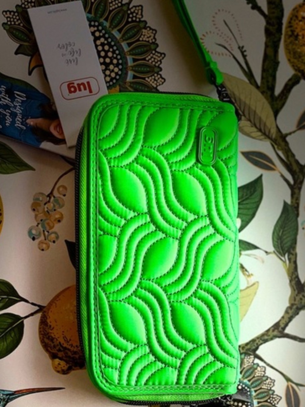 “Pre-Owned”. Excellent Condition!  Lug Neon Green Quilted Zip Wallet Wristlet